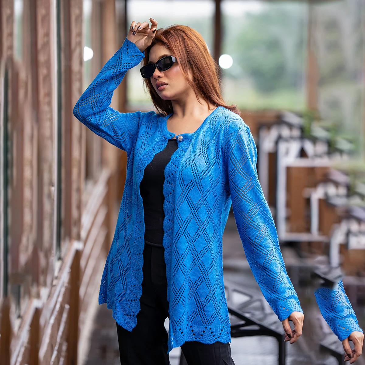 Sky Blue Diamond Knit Cardigan - Image 4