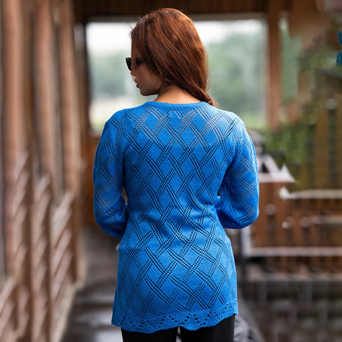 Sky Blue Diamond Knit Cardigan - Image 5