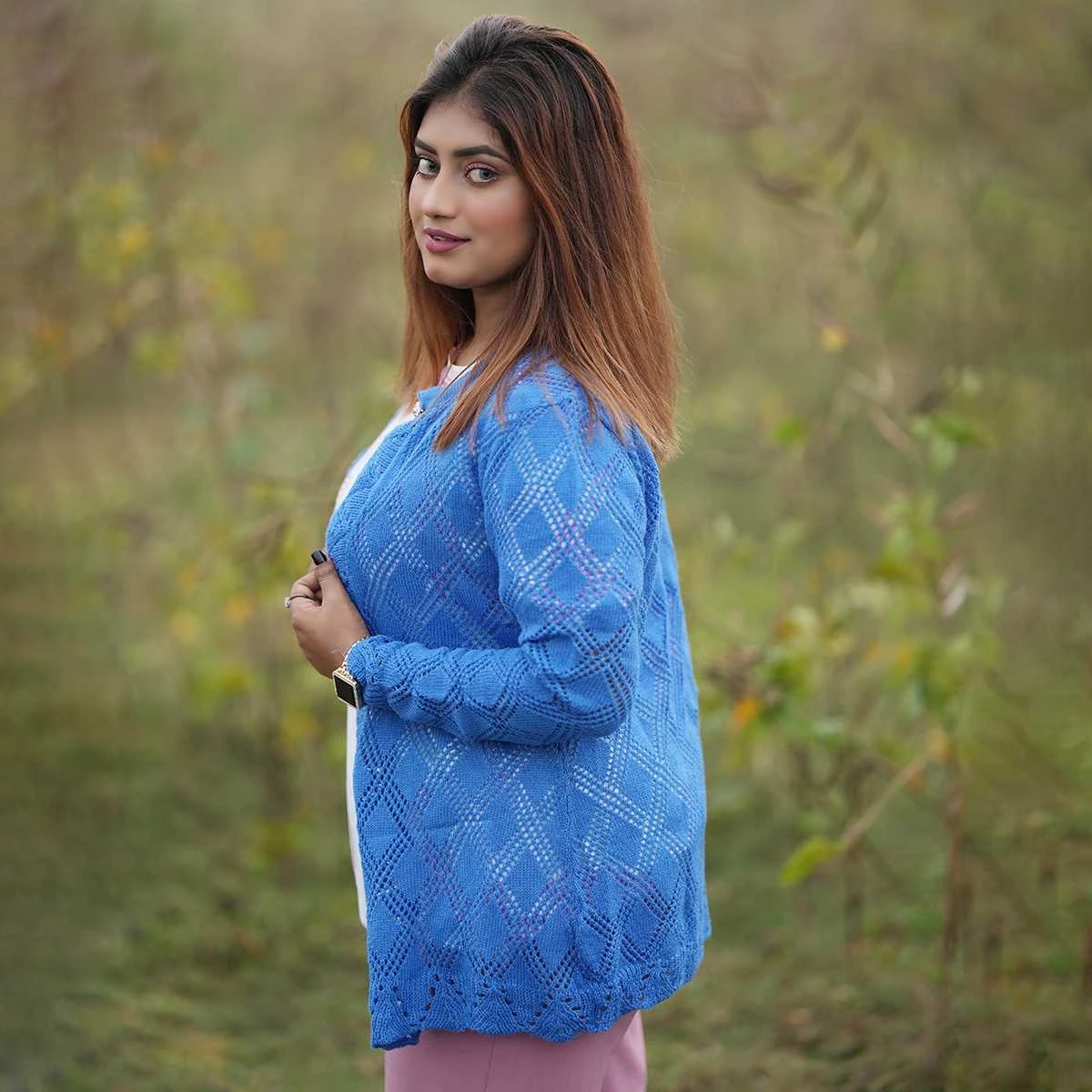 Women's Elegant Blue Knit Cardigan - Image 2