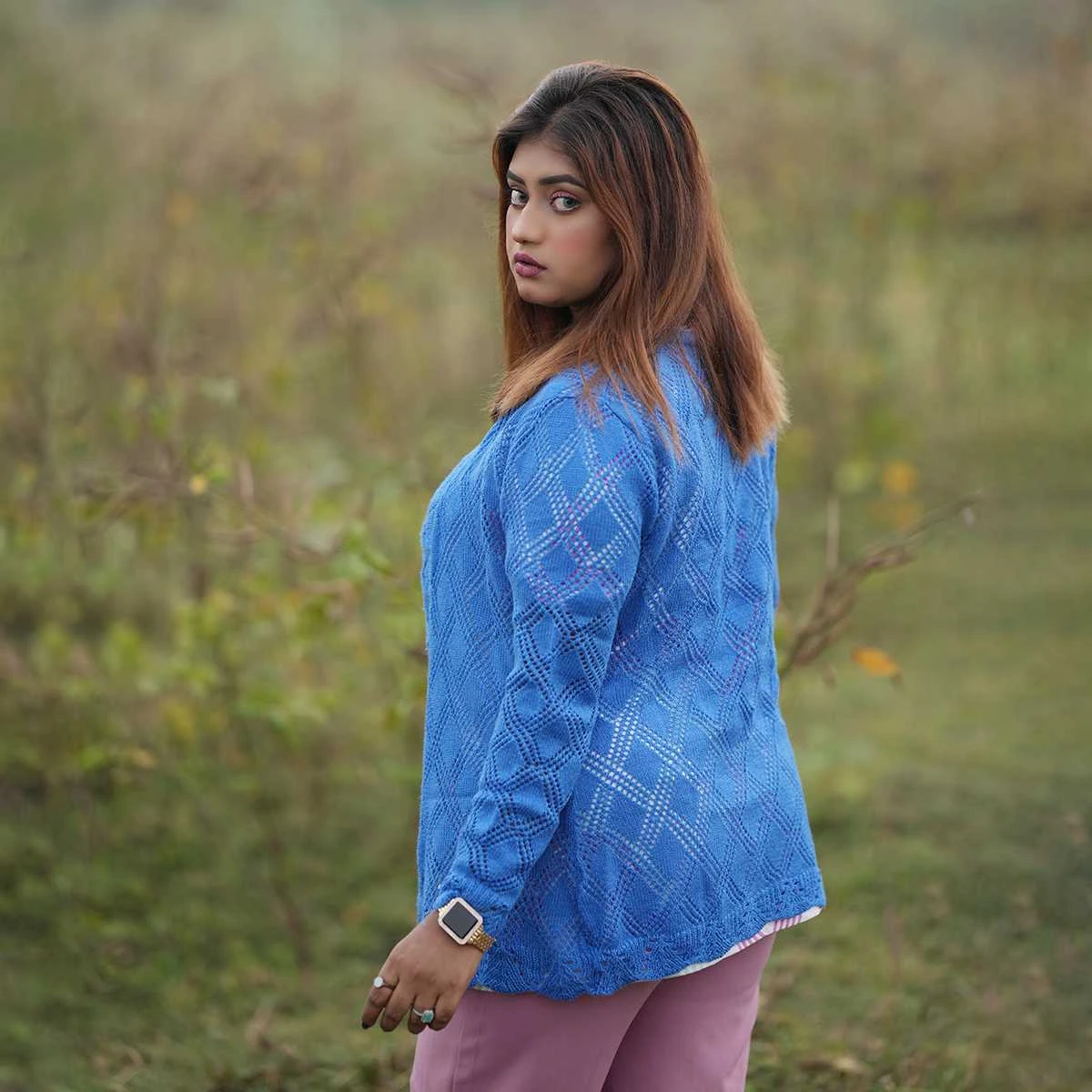Women's Elegant Blue Knit Cardigan - Image 4