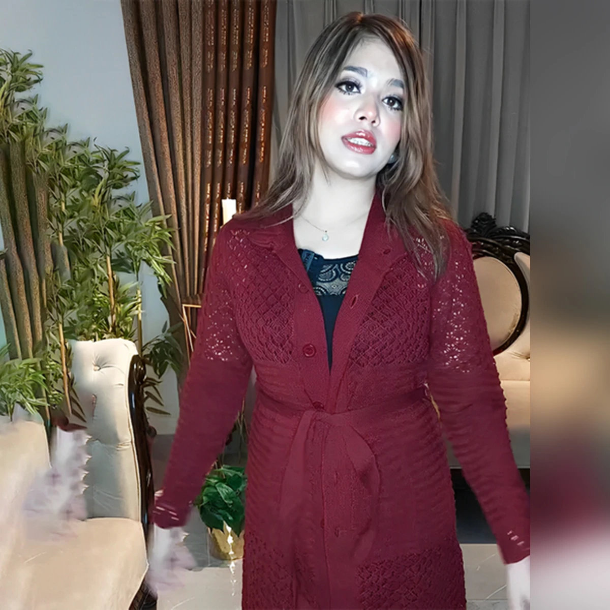 Stylish Maroon Long Knit Cardigan for Women - Image 6