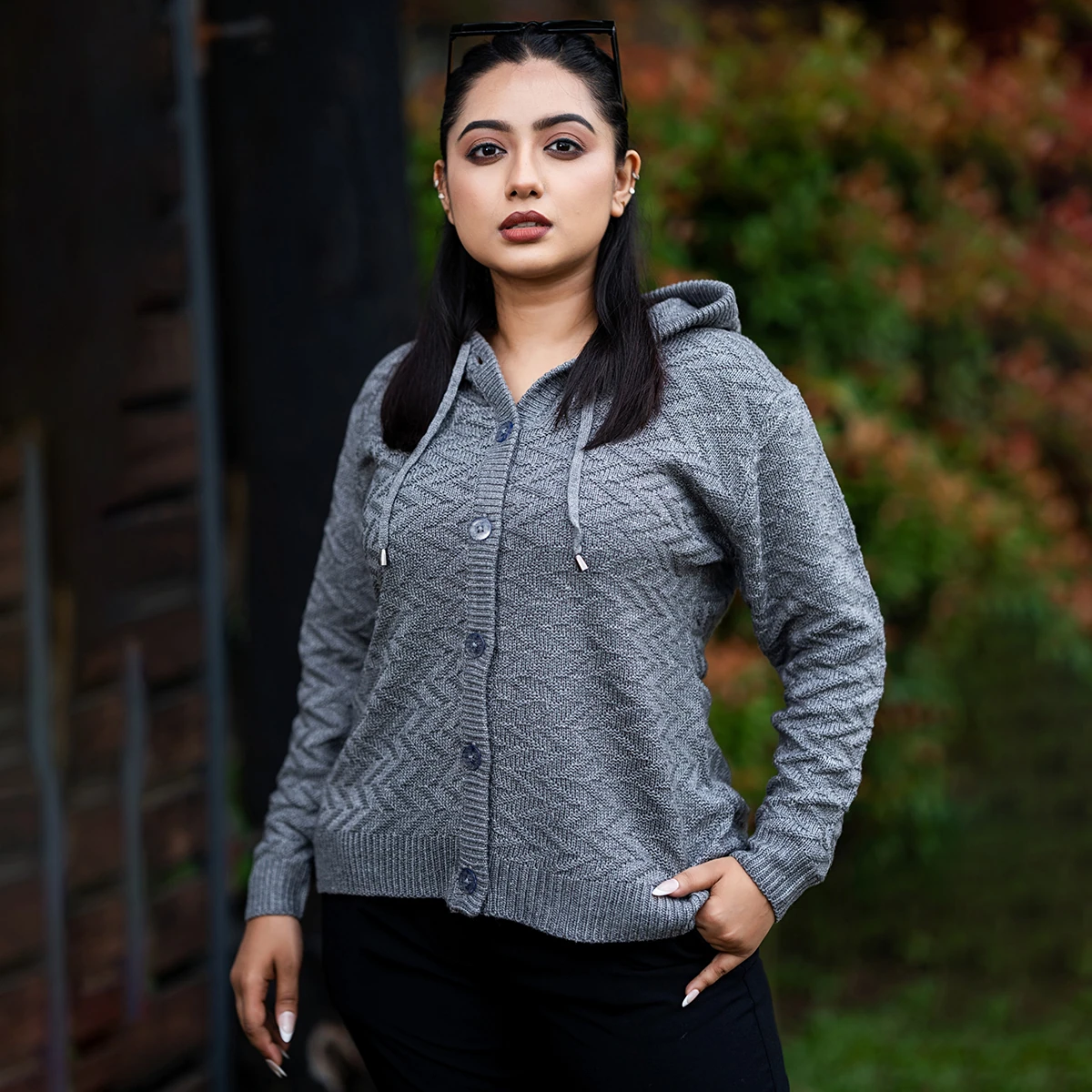 Classic Grey Knitted Hoodie Cardigan