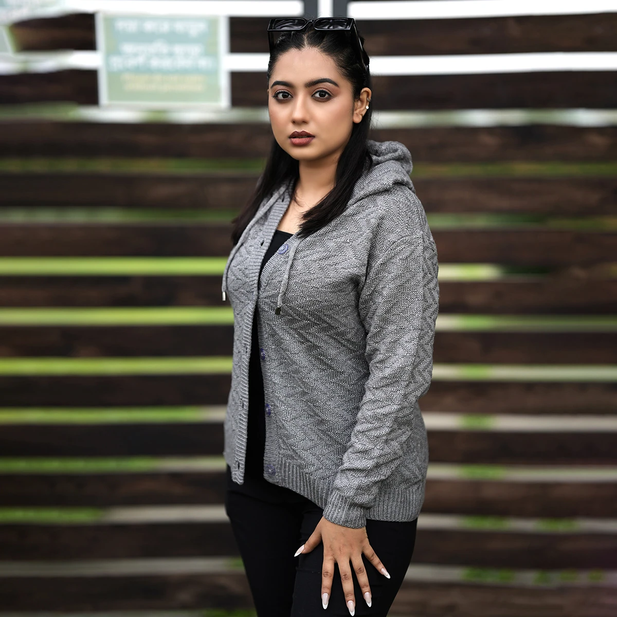 Classic Grey Knitted Hoodie Cardigan - Image 2