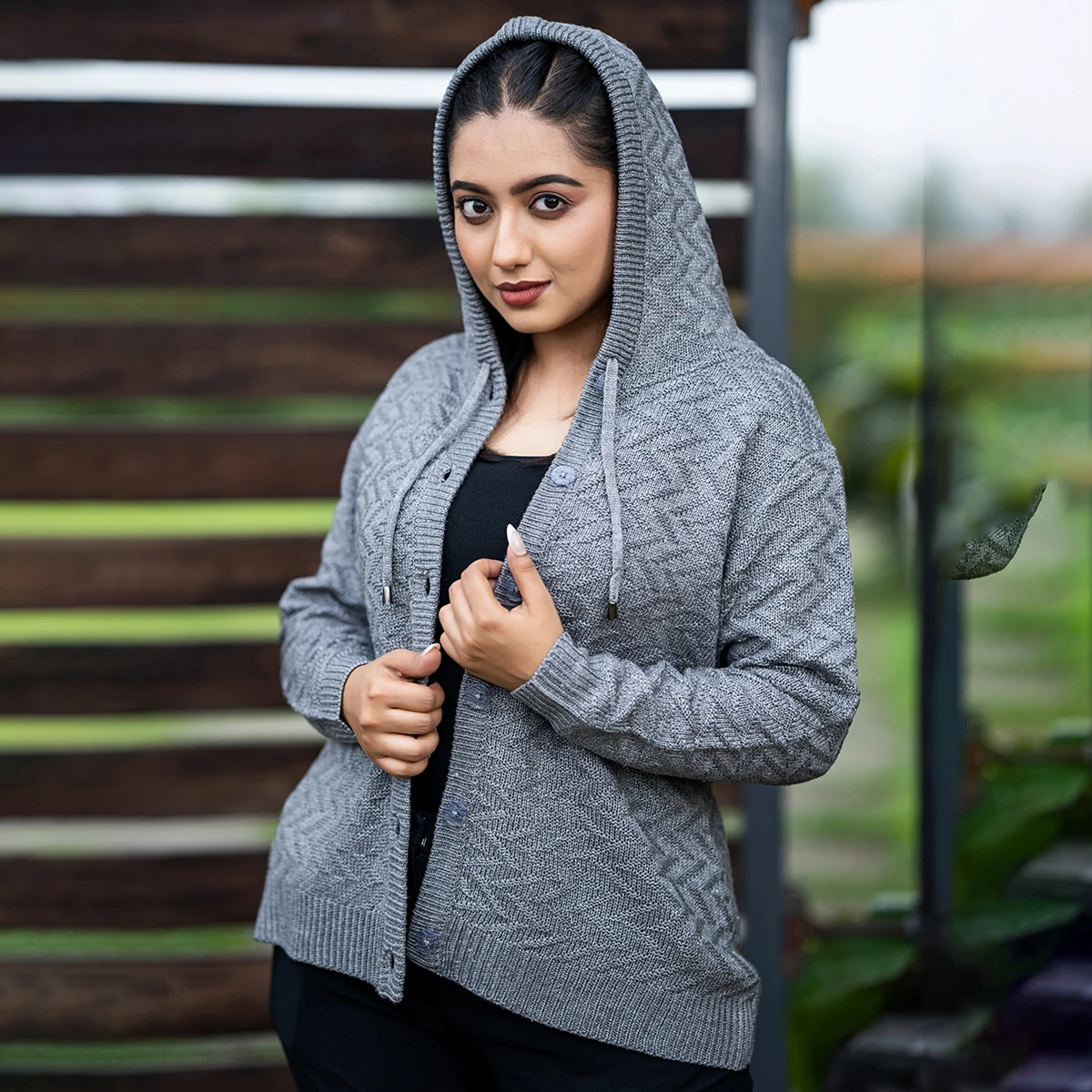 Classic Grey Knitted Hoodie Cardigan - Image 4