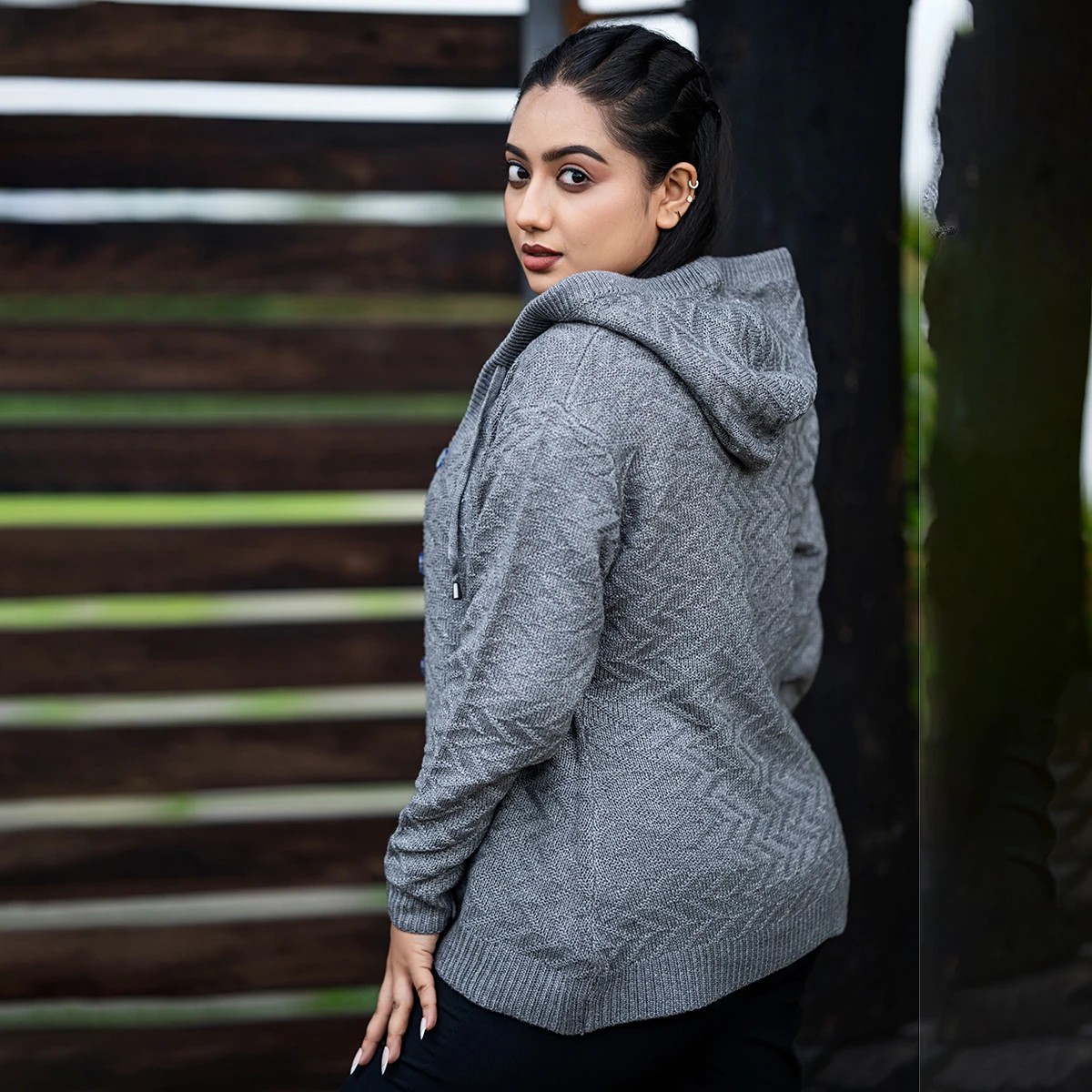 Classic Grey Knitted Hoodie Cardigan - Image 5