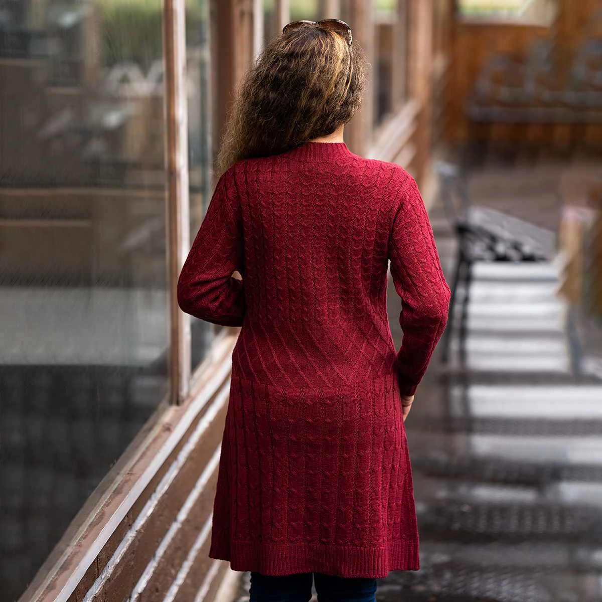 Women’s Long Maroon Knit Cardigan - Image 5