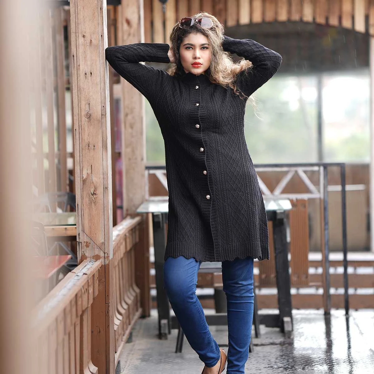 Women’s Long Black Knit Cardigan - Image 3