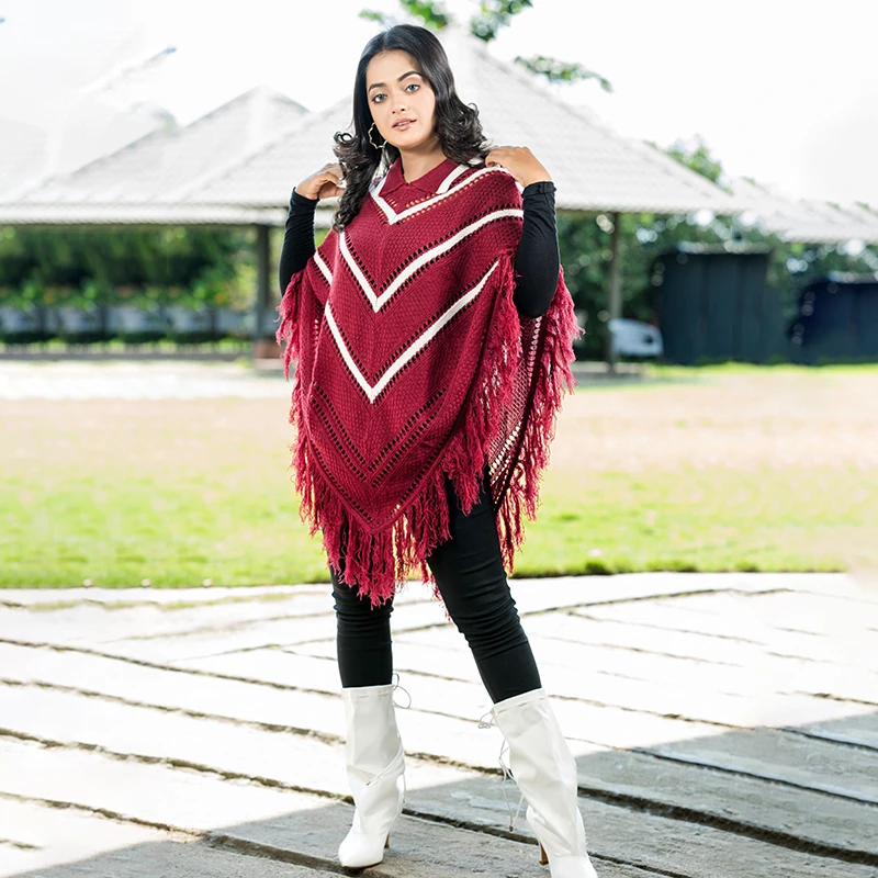 Women's Premium Maroon Chevron Poncho - Image 5