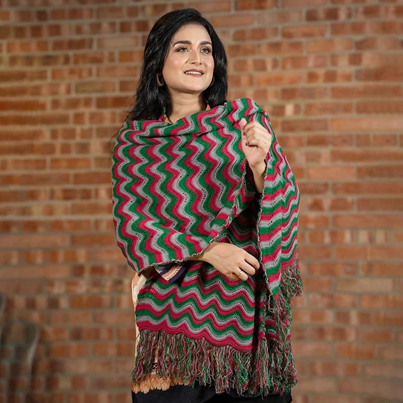 Women's Multicolor Wave Knit Shawl - Image 2