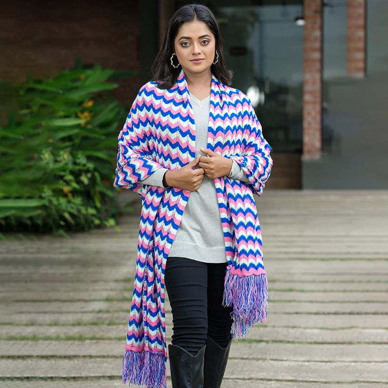Multi-Color Zigzag Winter Shawl - Image 2