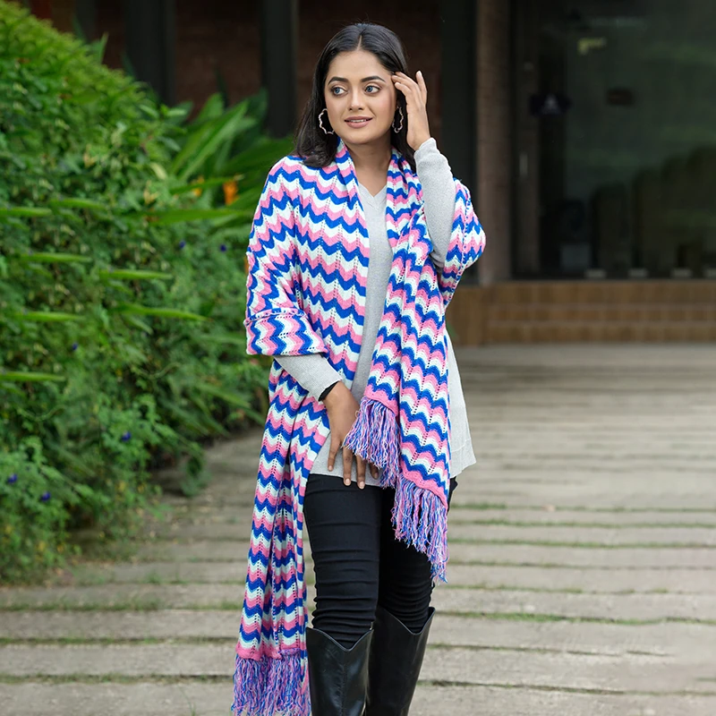 Multi-Color Zigzag Winter Shawl - Image 3