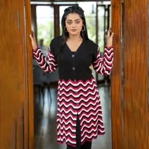 Wave Chic Long Knit Cardigan