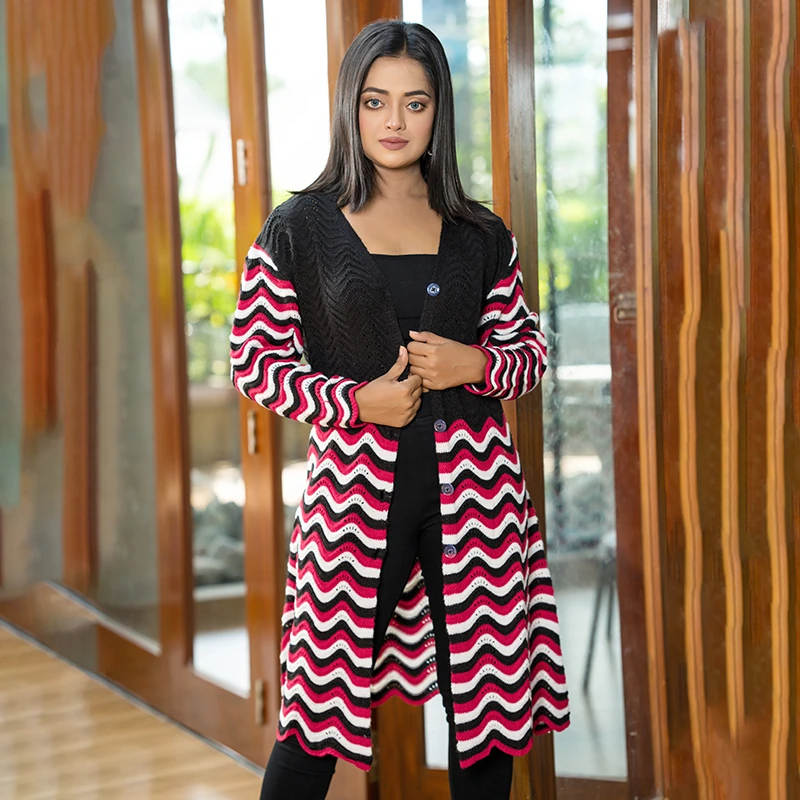 Wave Chic Long Knit Cardigan - Image 6