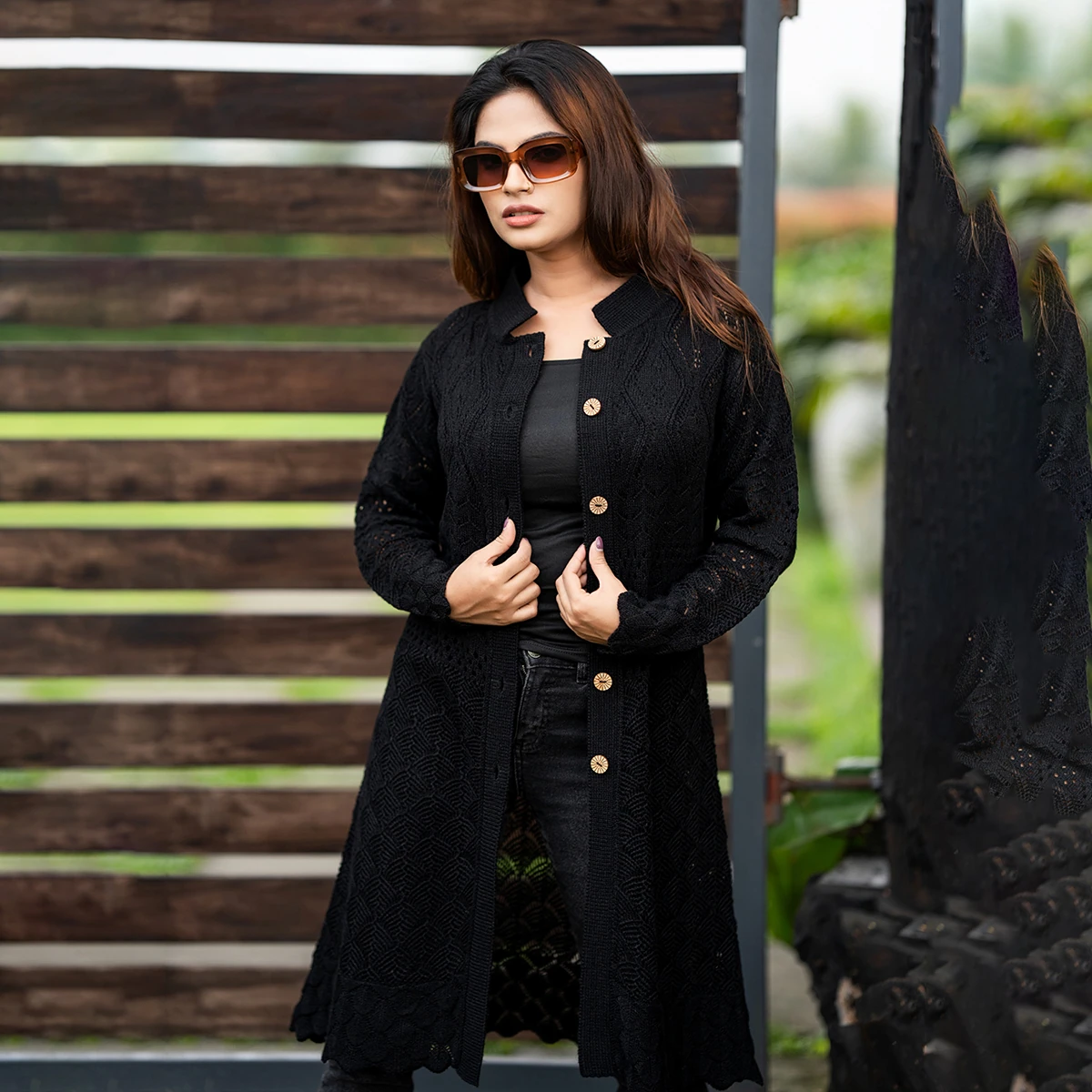 Elegant Black Long Knit Cardigan for Women - Image 6