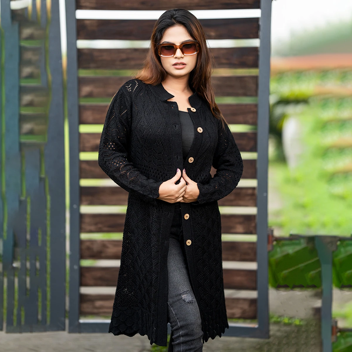 Elegant Black Long Knit Cardigan for Women - Image 7