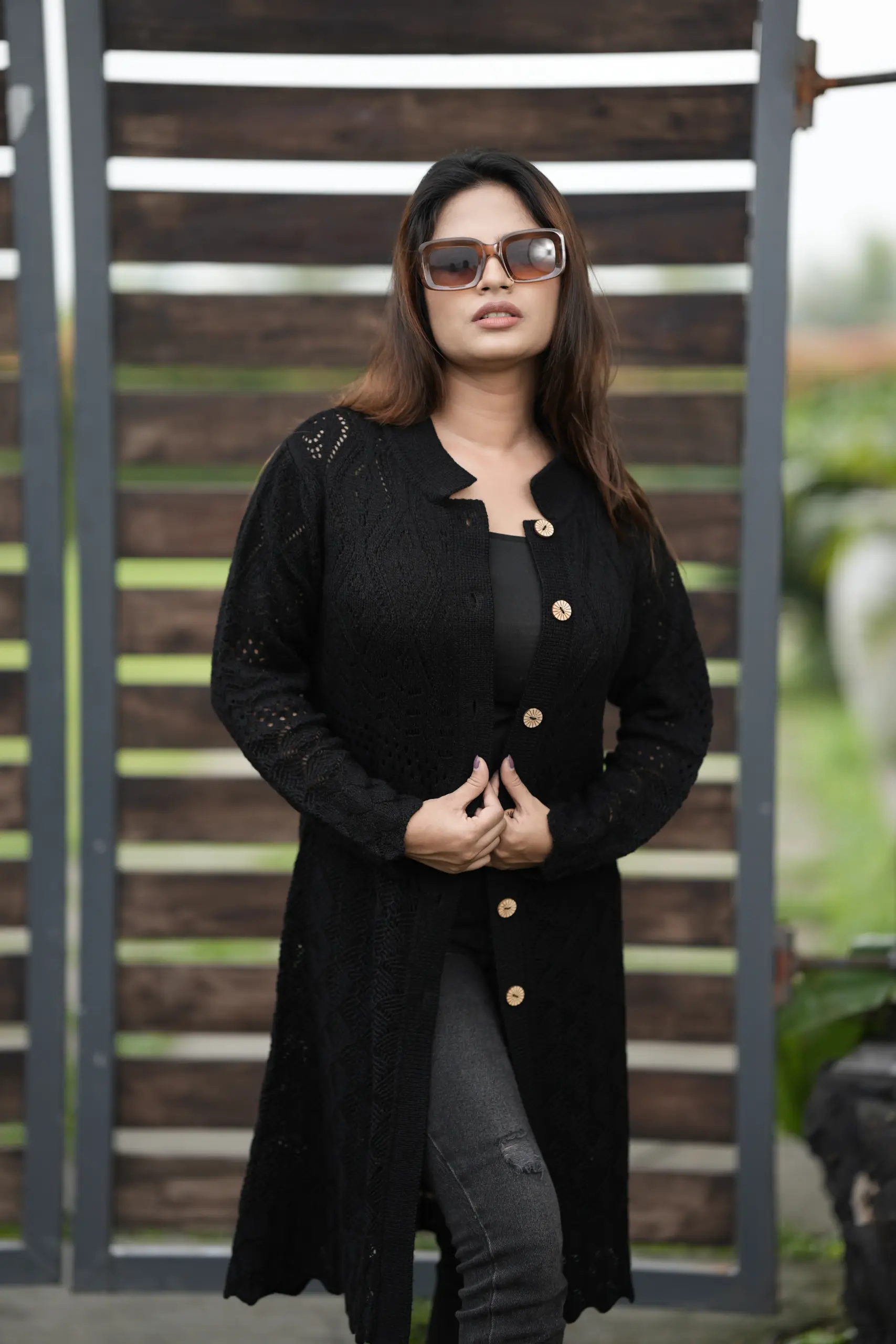 Elegant Black Long Knit Cardigan for Women - Image 2