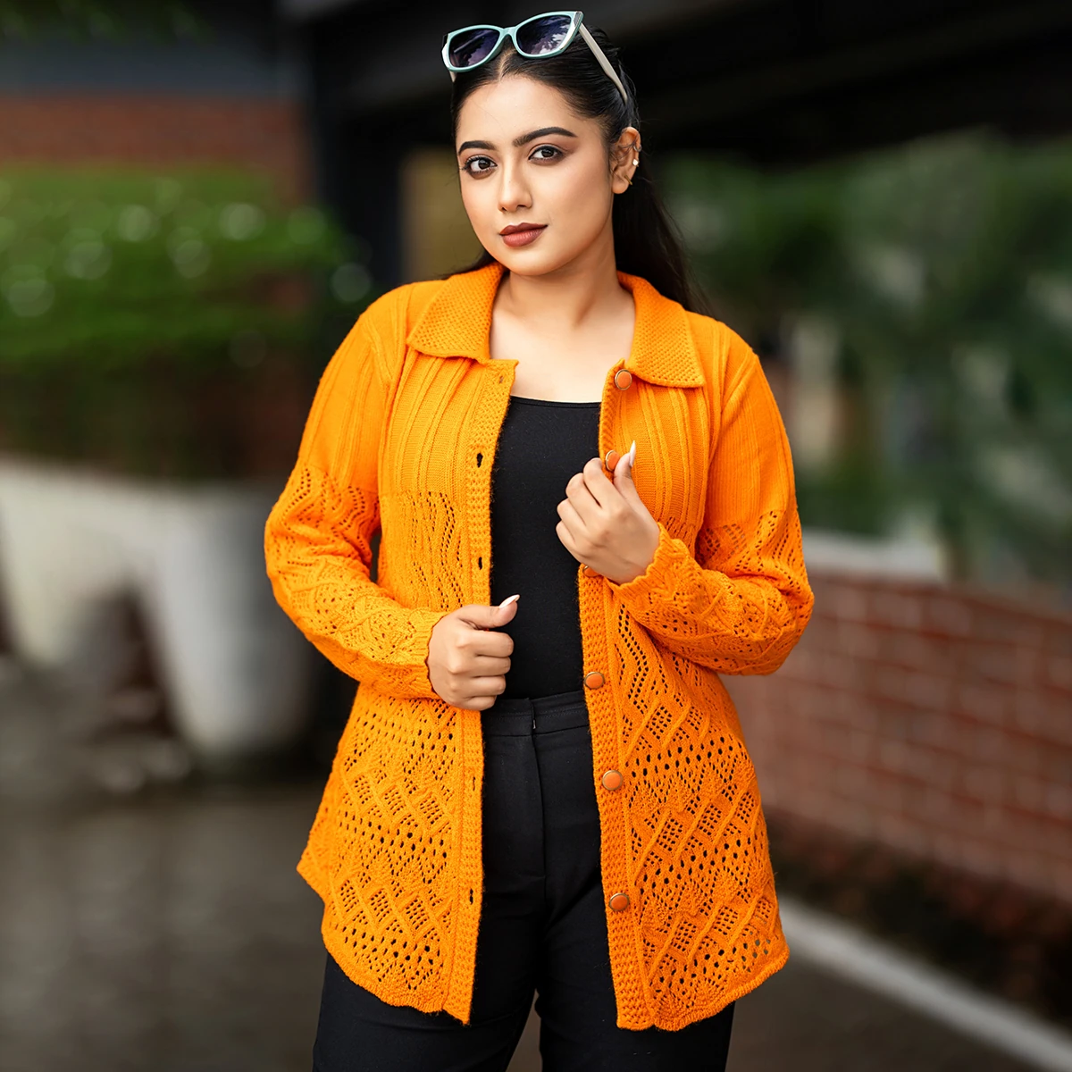 Bright Orange Knit Cardigan for Women - Image 5