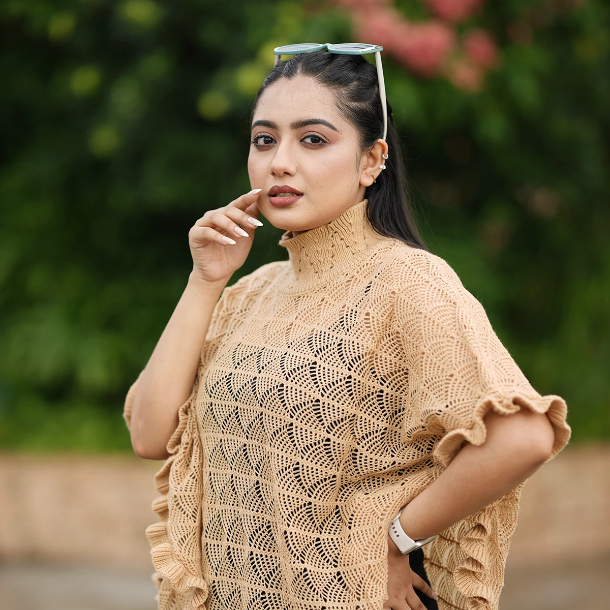 Elegant Beige Knit Poncho for Women