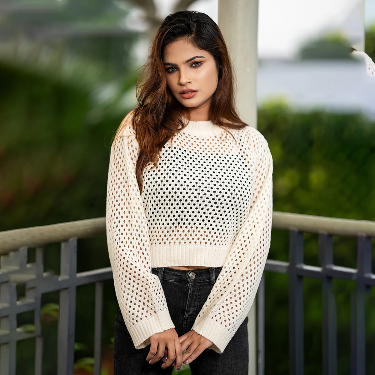 Stylish Off-White Crochet Knit Top for Women