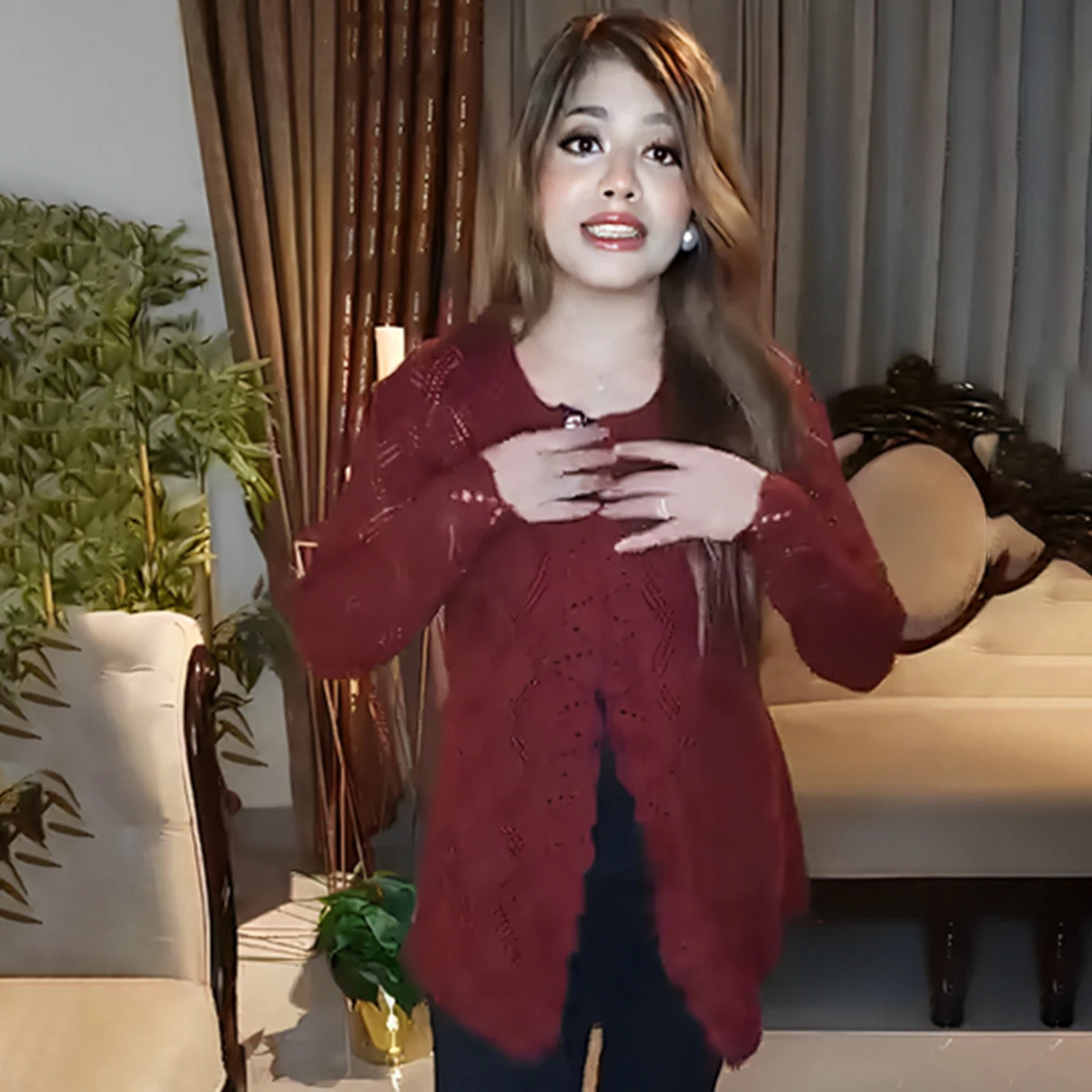 Classic Maroon Crochet Short Cardigan for Women - Image 3