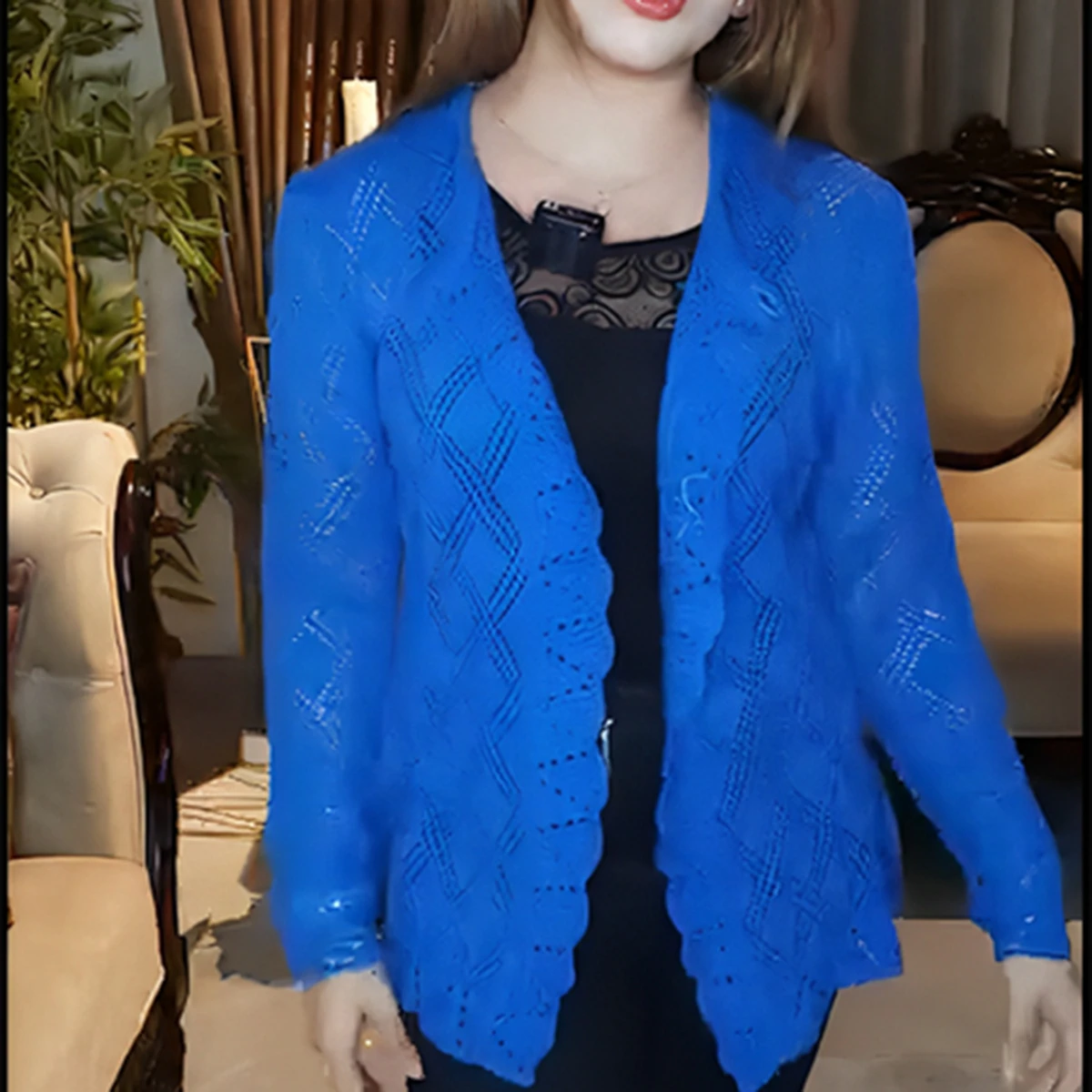 Royal Blue Crochet Knit Cardigan for Women - Image 2